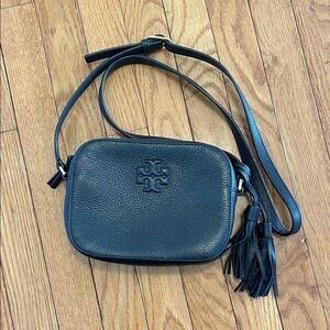 Tory Burch Black Pebbled Leather Crossbody with Tassel
